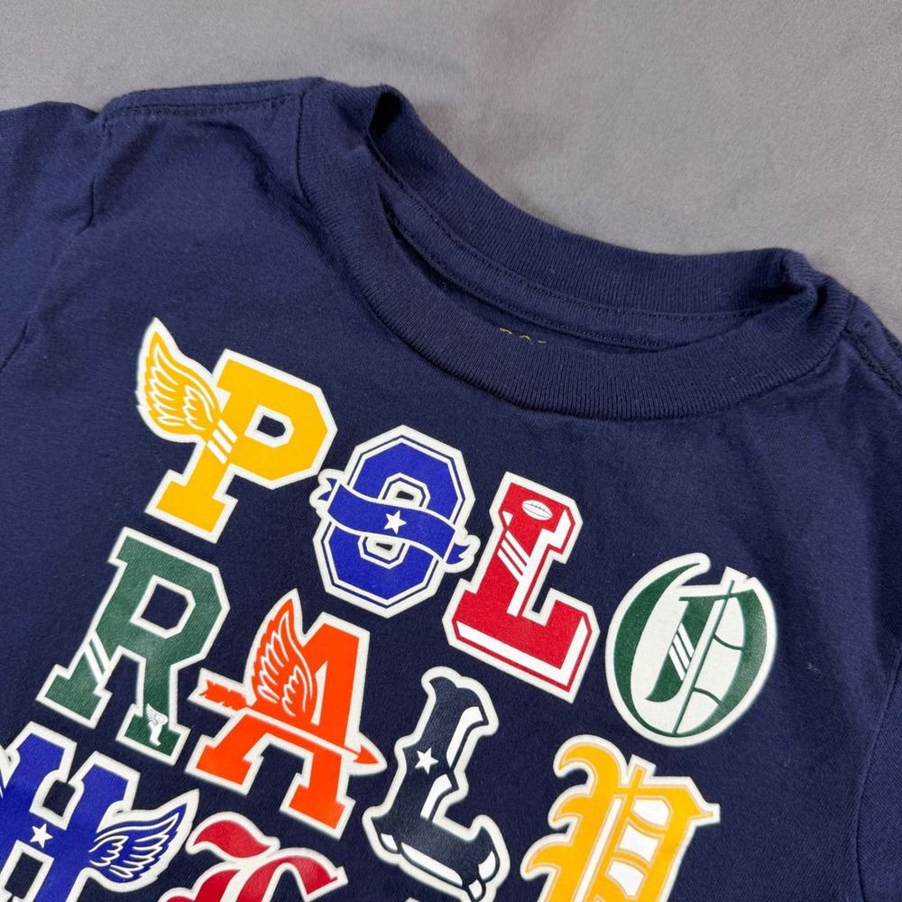 Polo Ralph Lauren Boys Navy Blue Varsity Letter Graphic T-Shirt 2T